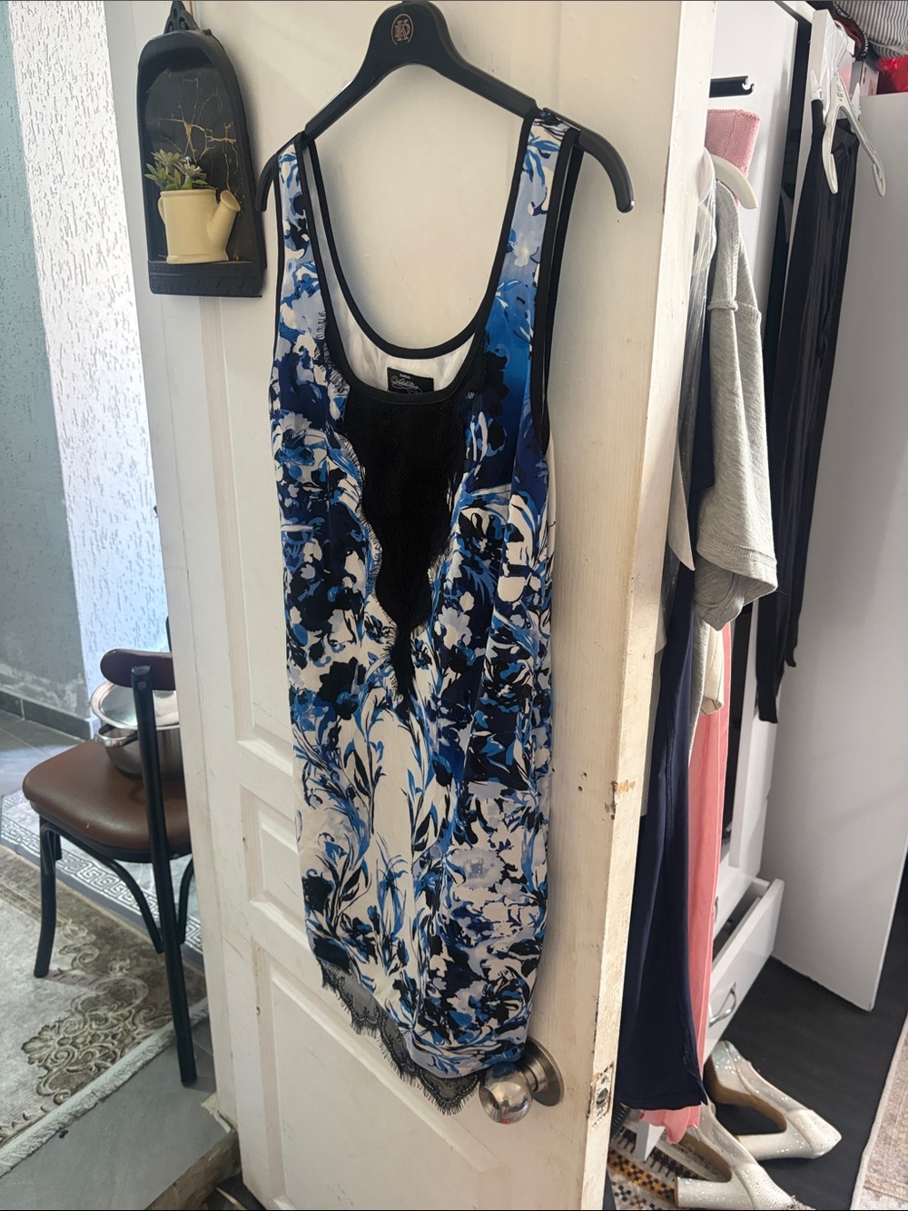 Blue Floral Scoop-Neck Women's Dress